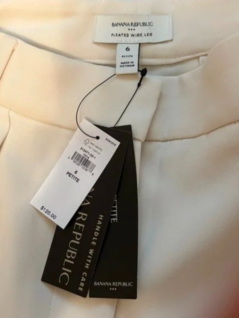 Banana Republic Cream Pleated Wide Leg Trousers Pants Size 6 Petite $120 - Picture 2 of 8